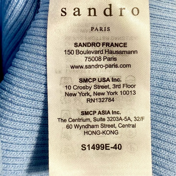 🩵SANDRO PARIS Baby Blue Bell Fluted Sleeves “Malana” Ribbed Sweater Top Blouse - Picture 5 of 9